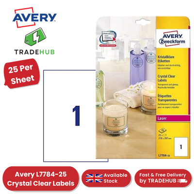Avery L7784-25 Crystal Clear Labels, 25 per sheet, 210 x 297 mm - 1 to 5