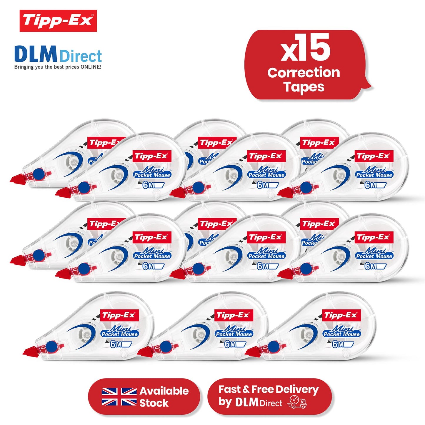 Tipp-Ex Mini Pocket Mouse Correction Tape - Quick Fix White Correction Roller for Students