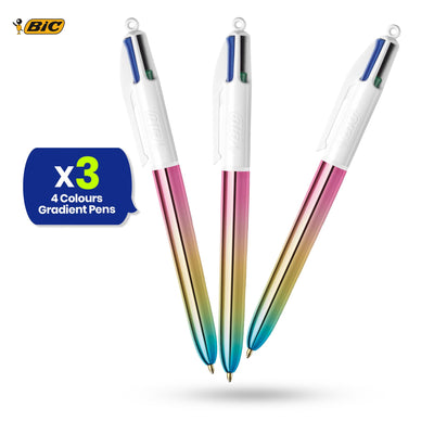 BIC 4-Colour Gradient Pens Pack of 3 Retractable Medium Point for Office School Home