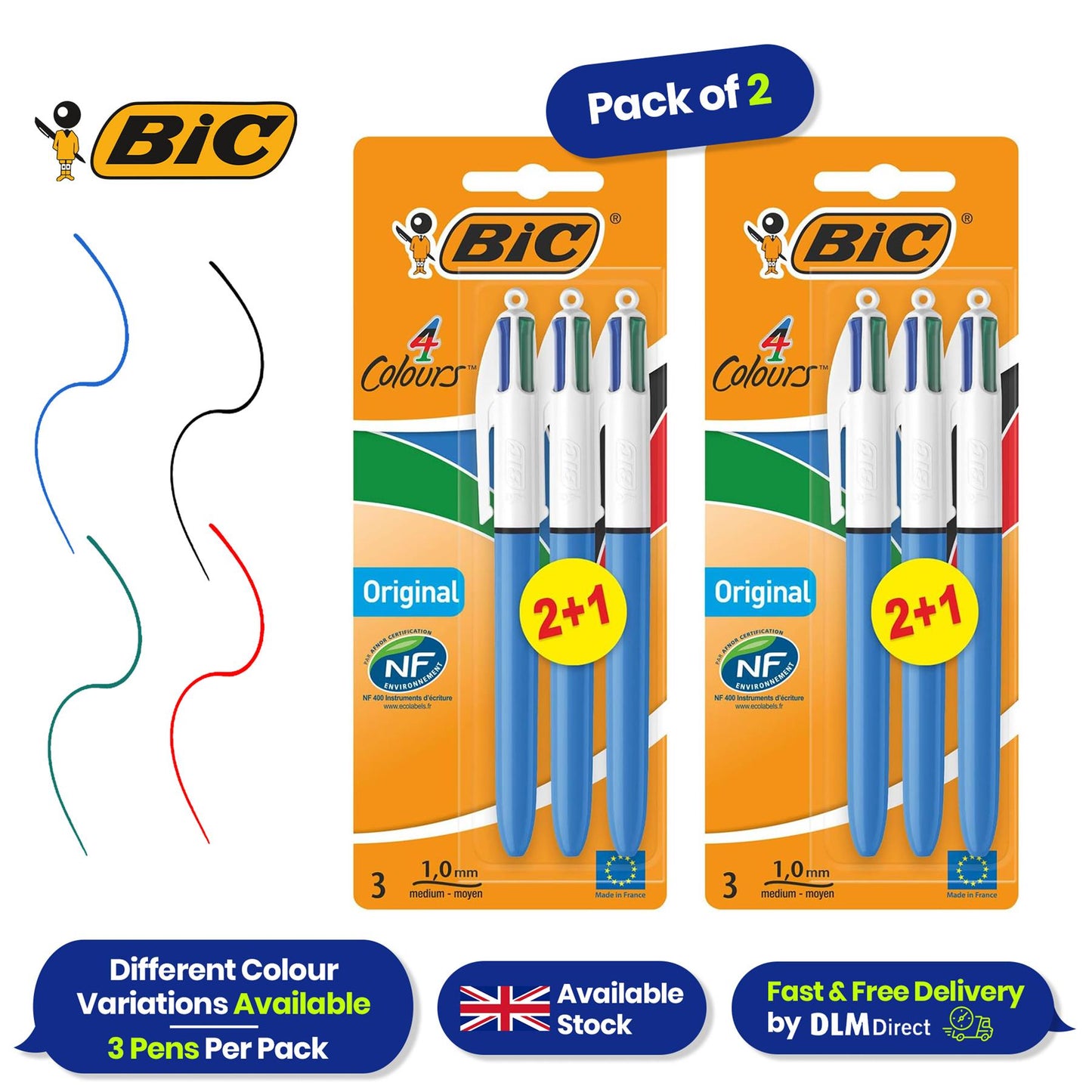 Bic 4-Colours Original Medium Ballpoint Pen 1.0mm Tip - Pack of 2
