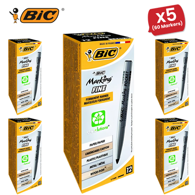 Bic Pocket Permanent Black Bullet Tip Marker (Pack of 12) 8209021 - 5 Packs
