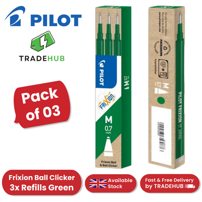 Pilot Frixion Refills 0.7mm Green (Pack of 3) Office, School & Home Use