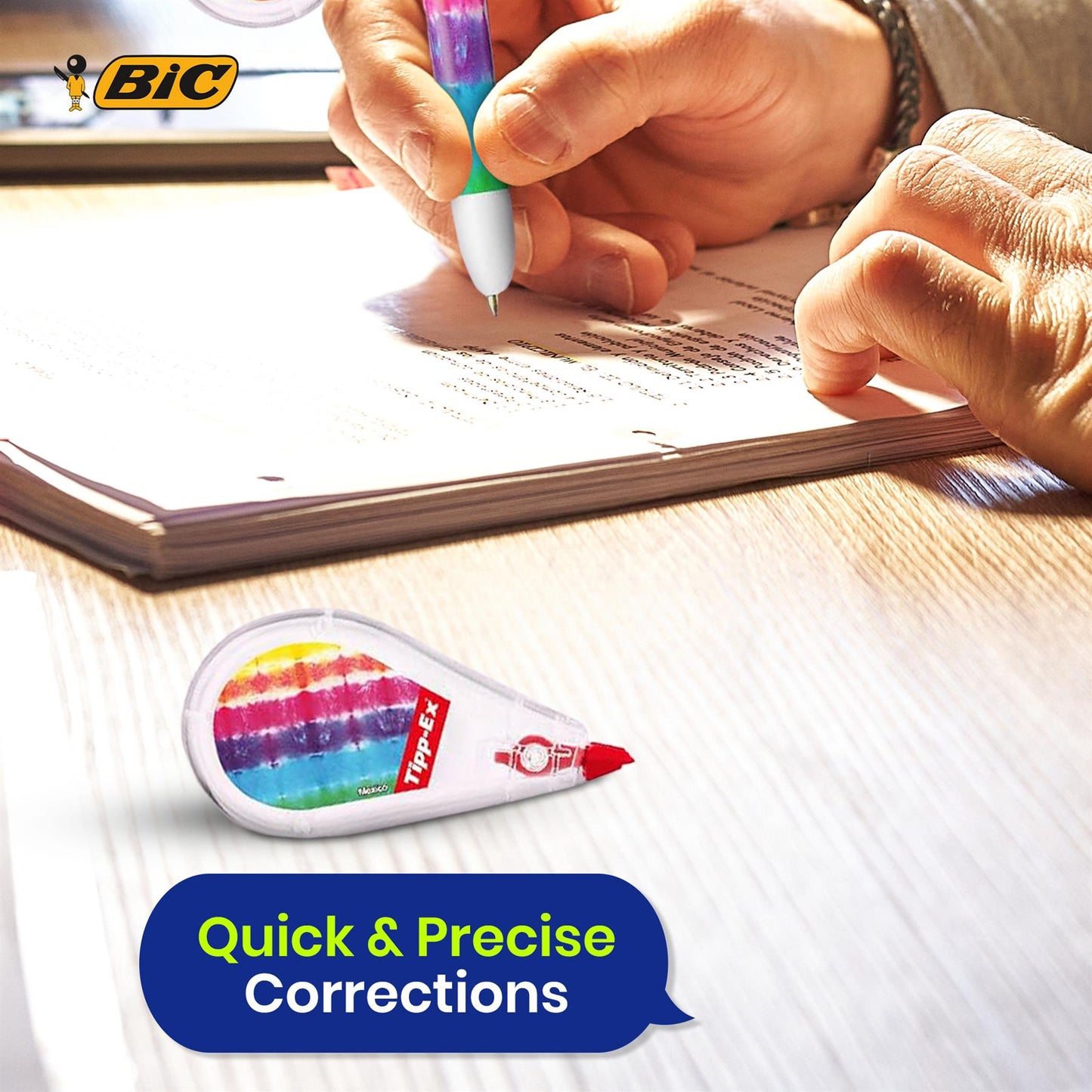 Bic 4 Colour Tie Dye - 1 Pen and 1 Tipp-Ex Mini Pocket Mouse Tie Dye - Blister Pack