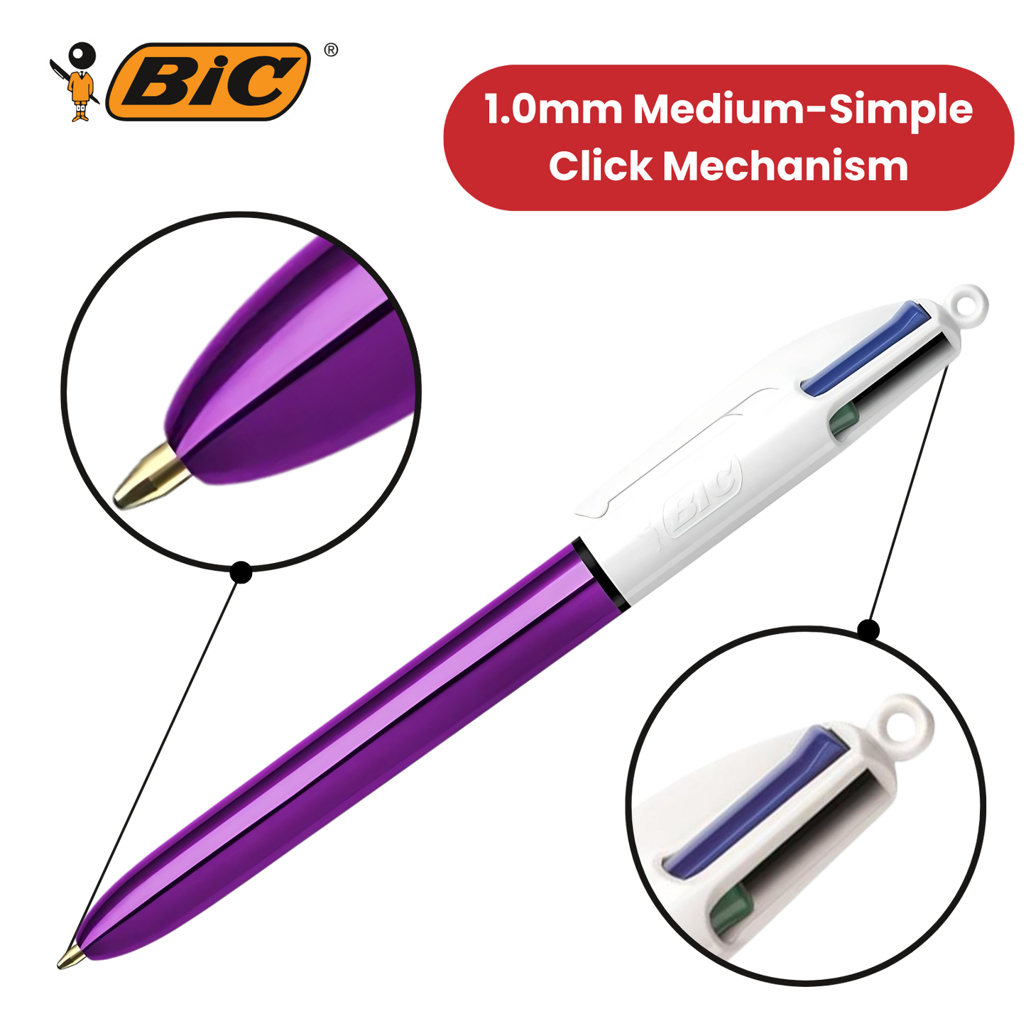 Bic 4 Colour Shine - Purple - Pack of 3