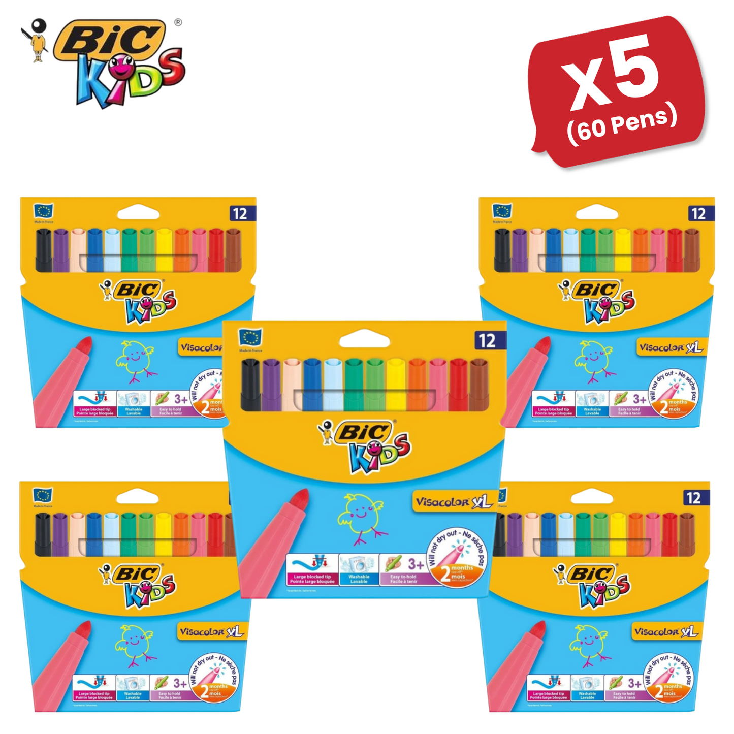 BIC Kids Visacolor XL ECOlutions Colouring Pens Assorted - Pack of 12 - 1 to 5 Packs