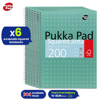 6x Pukka Pad A4 Metallic Squared & Lined Notebooks 200 Pages 80GSM Wirebound