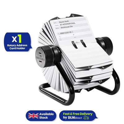 Rotary Business Card Organiser with 500 Index Cards and A-Z Tabs