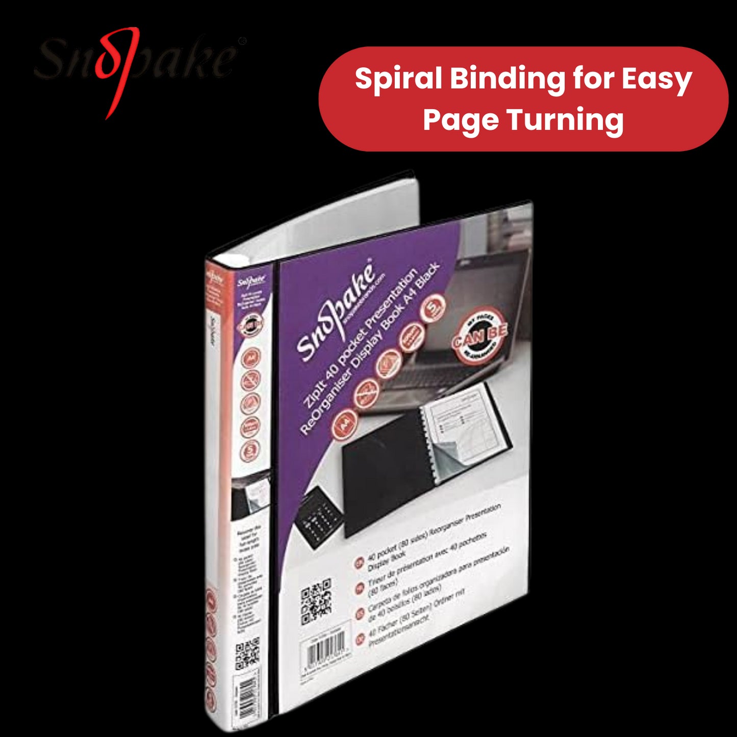 Snopake 40-Pocket A4 Organizer Display Book, Refillable & Durable - Pack of 1