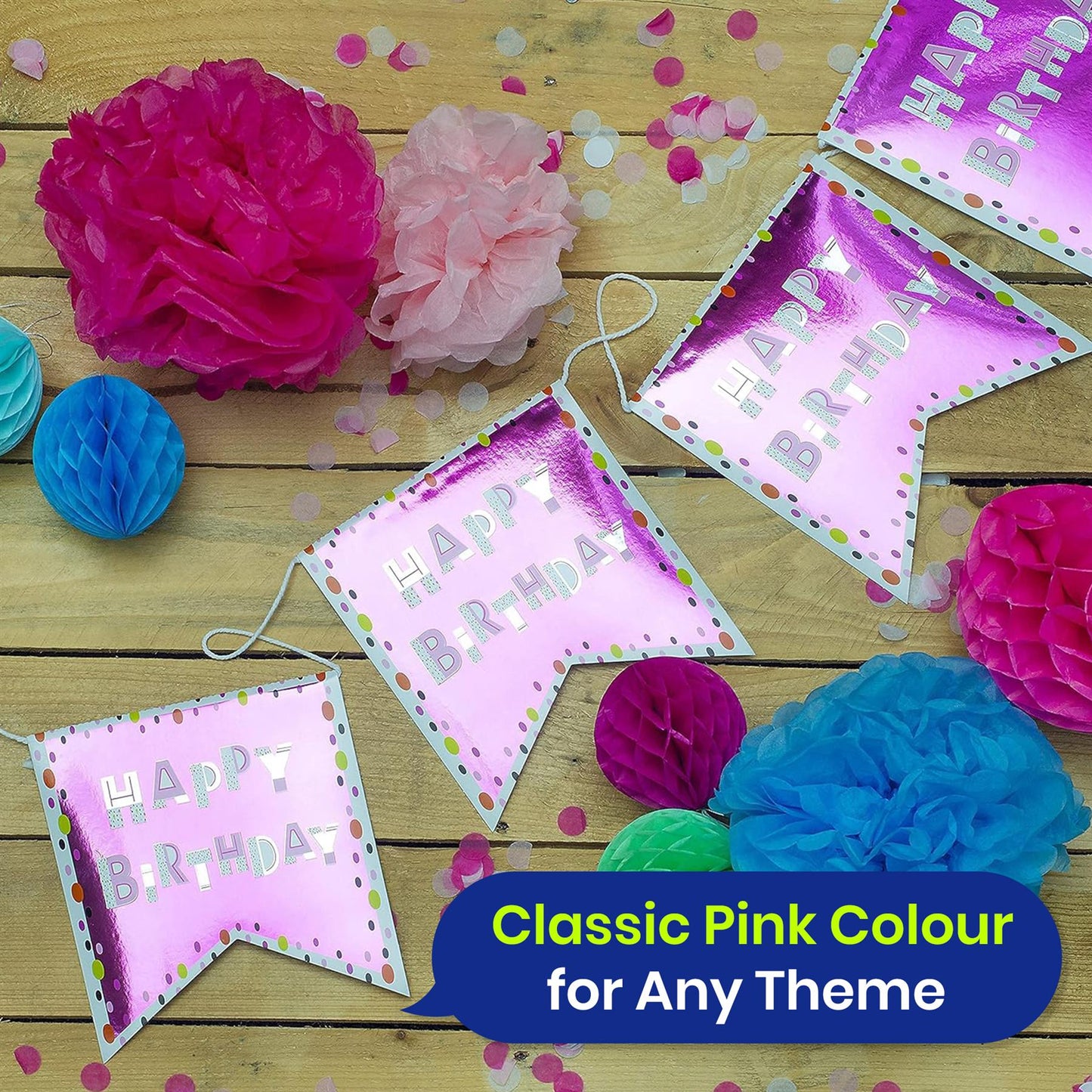 On The Wall Happy Birthday Pink Bunting - 4 Metres