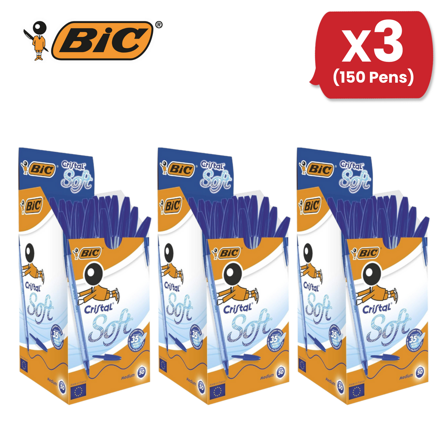 BIC CRISTAL SOFTBALL POINT BLUE - PACK OF 50