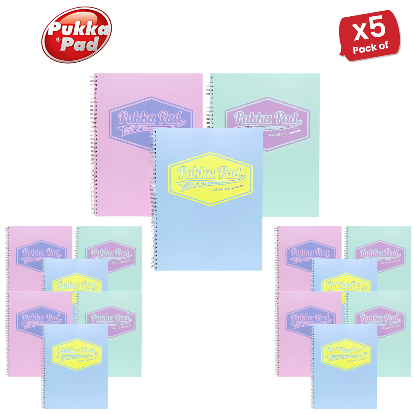 Pukka Pad Pastel Jotta Pad A4, Lined Notebook for School, Work & Notes Pack of 3
