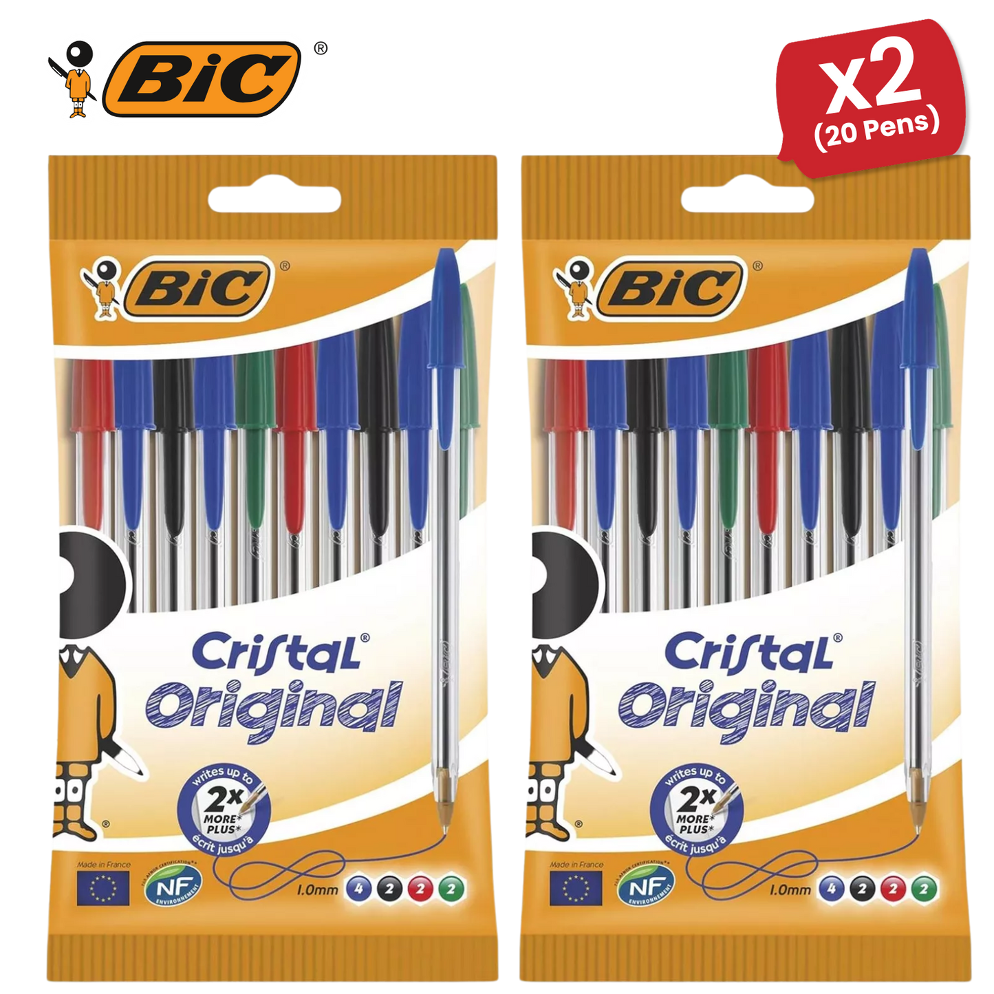 BIC Cristal Original Ballpoint Pens, Fine 1.0mm, 10 Assorted Colours, Comfortable Grip for School and Office