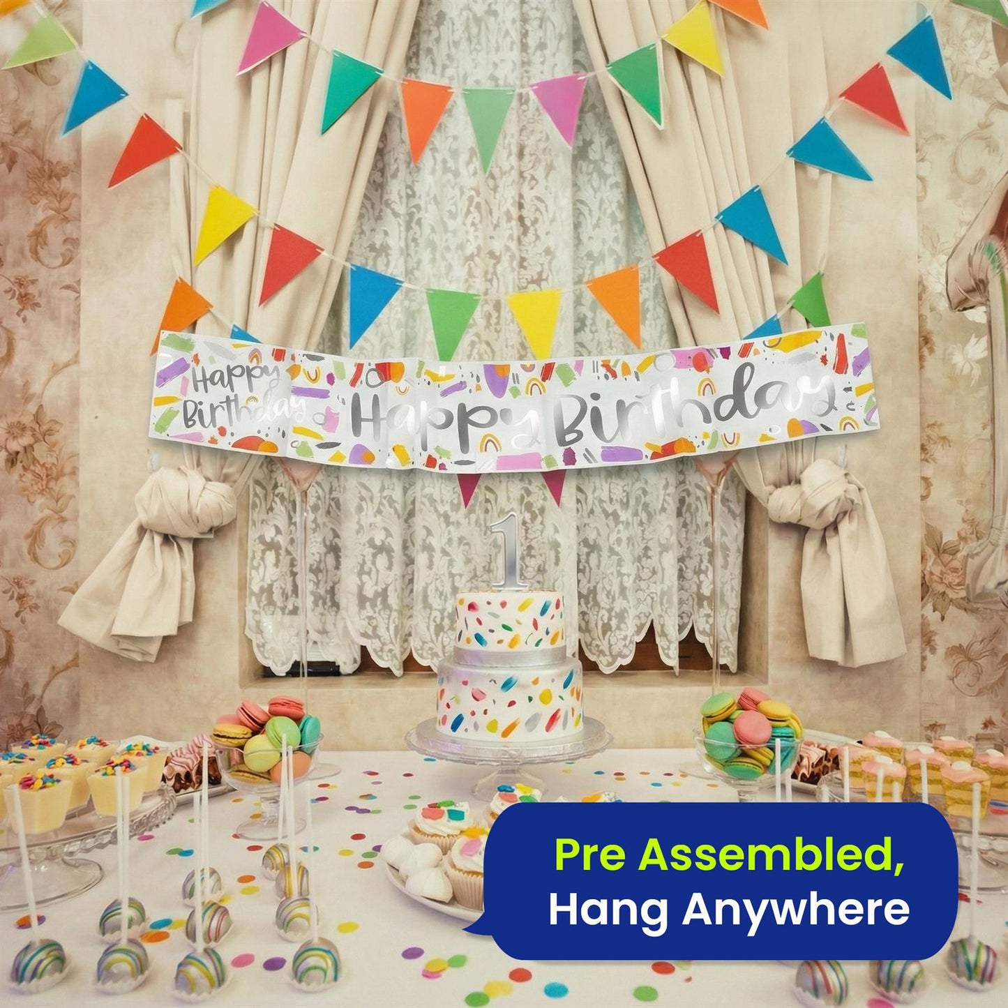 On The Wall Happy Birthday Brights Banner 260cm, Ready to Hang Decor