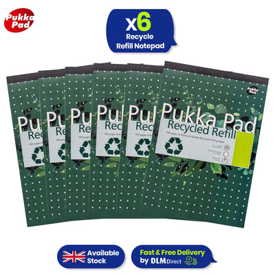 6x PUKKA PAD A4 Recycled Refill Notepad 110 Pages Feint Ruled for Office and Study