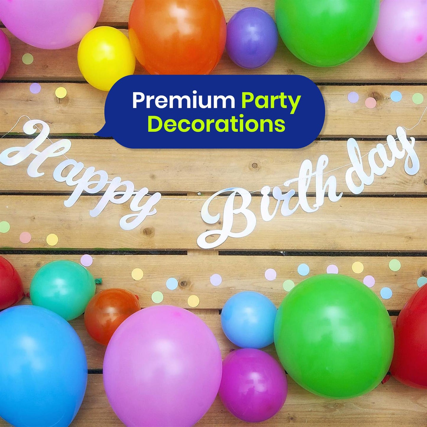 Blue Balloons Silver Garland and Bunting Birthday Party Decorations Set