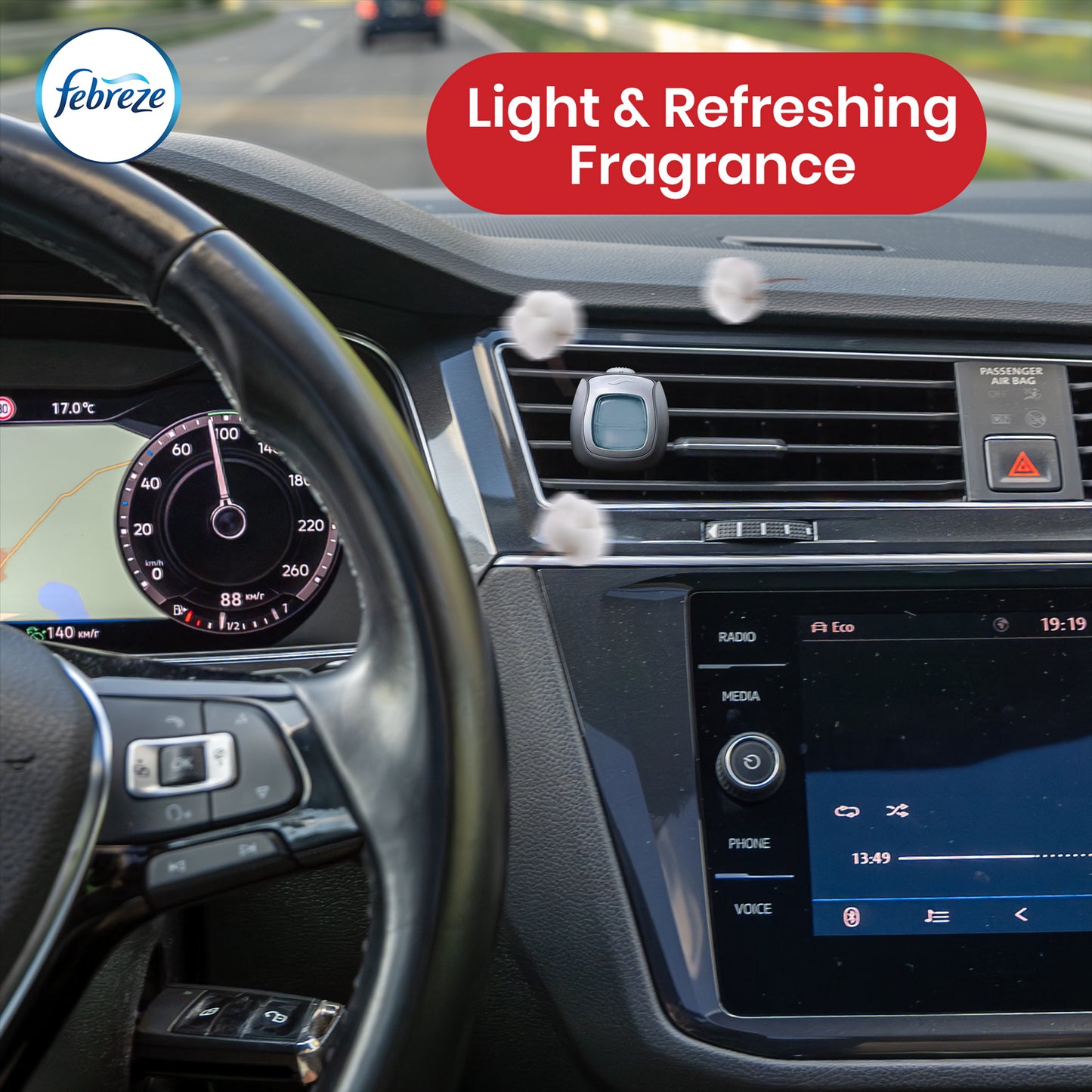Febreze Clip-On Car Air Freshener - 2ml Cotton Fresh Gel Vent Car Freshener for Odour