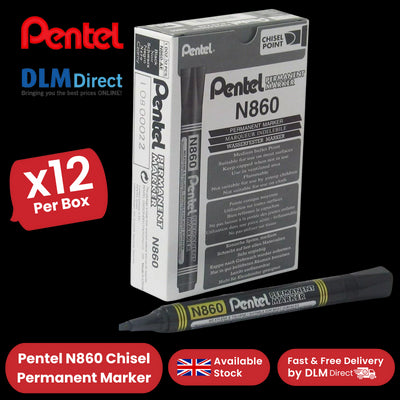 Pentel N860 PERMANENT CHISEL MARKER BLACK - Pack of 12
