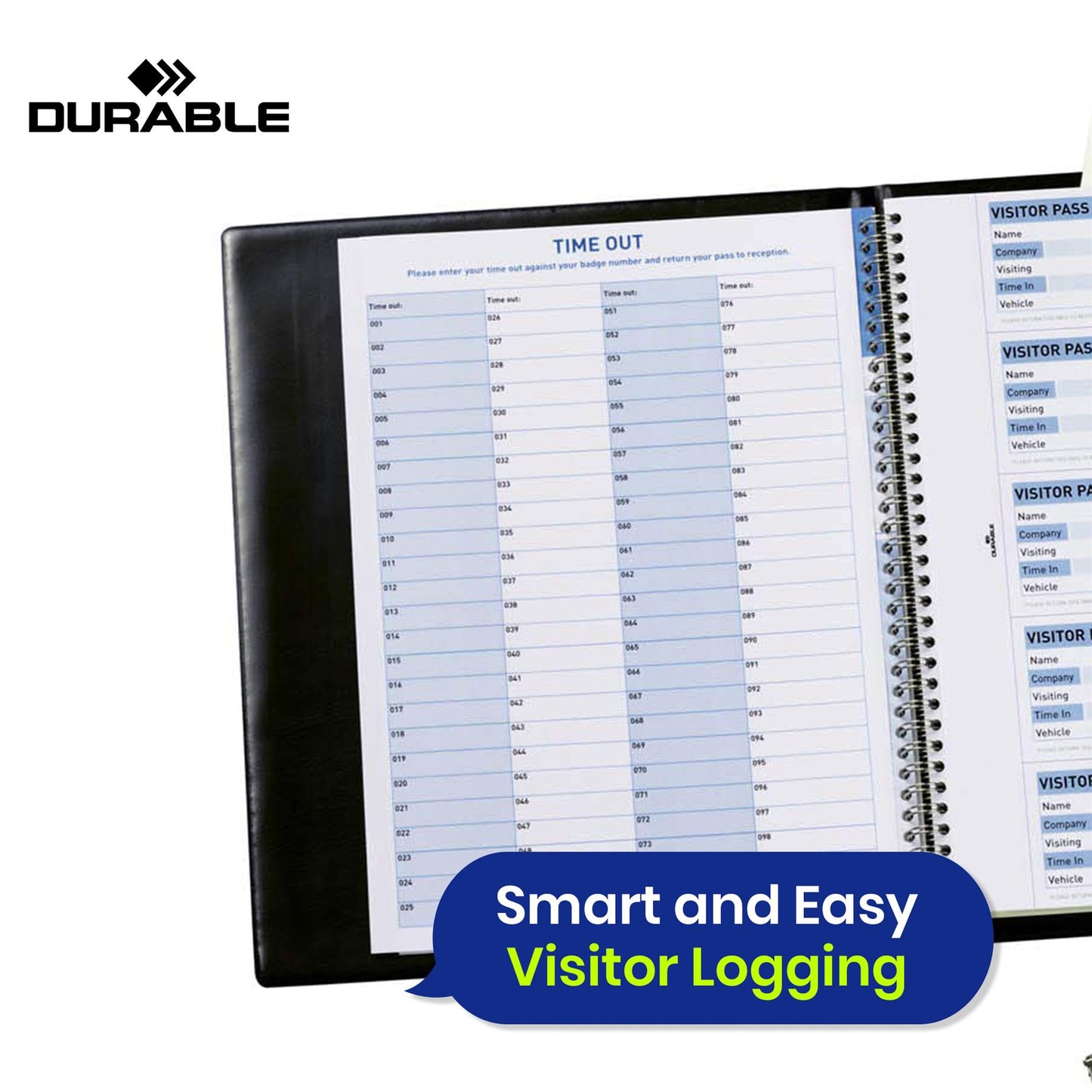 Durable A4 Visitor Sign In Book with 100 Badge Inserts GDPR Guest Log for Office Events Weddings & Meetings 90 x 60 mm