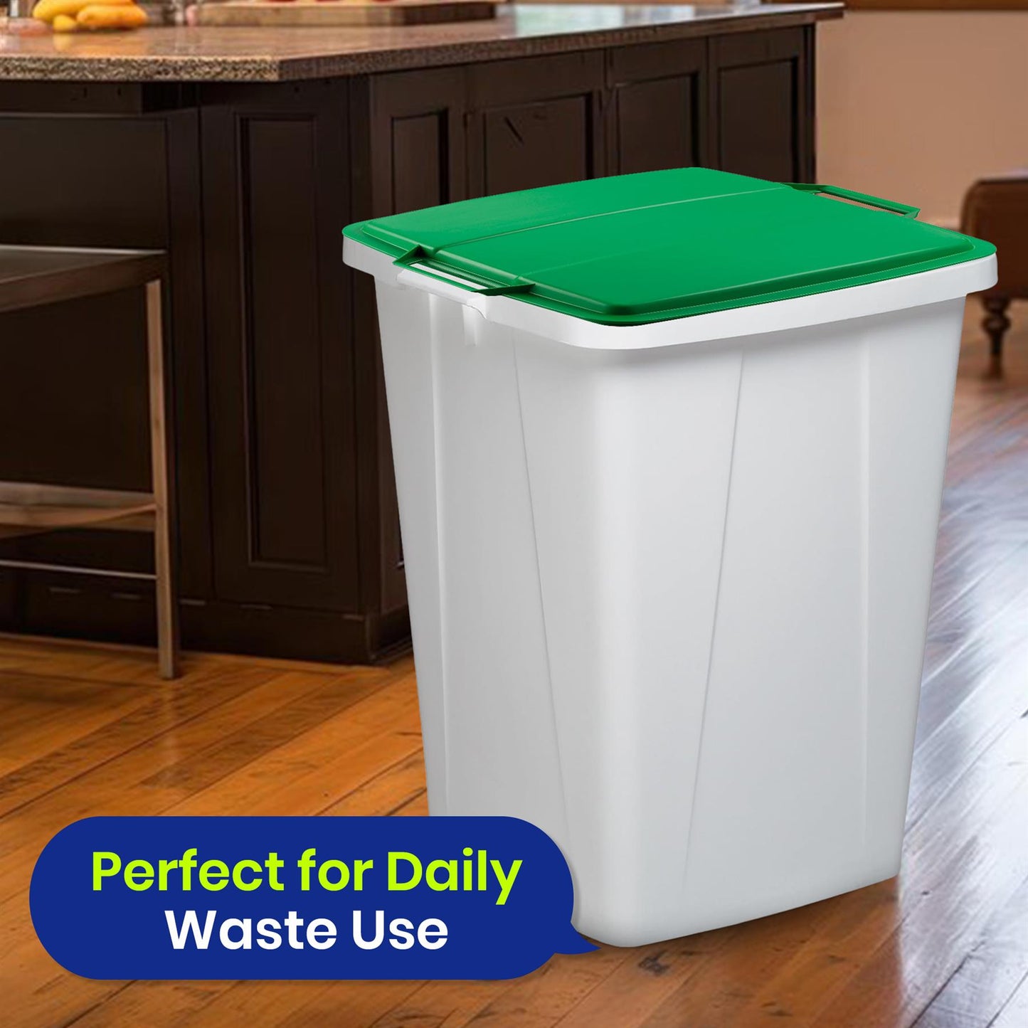 DURABIN 90L White Bin with Green Lid and 25x 110L Recycled Bin Bags for Everyday Use