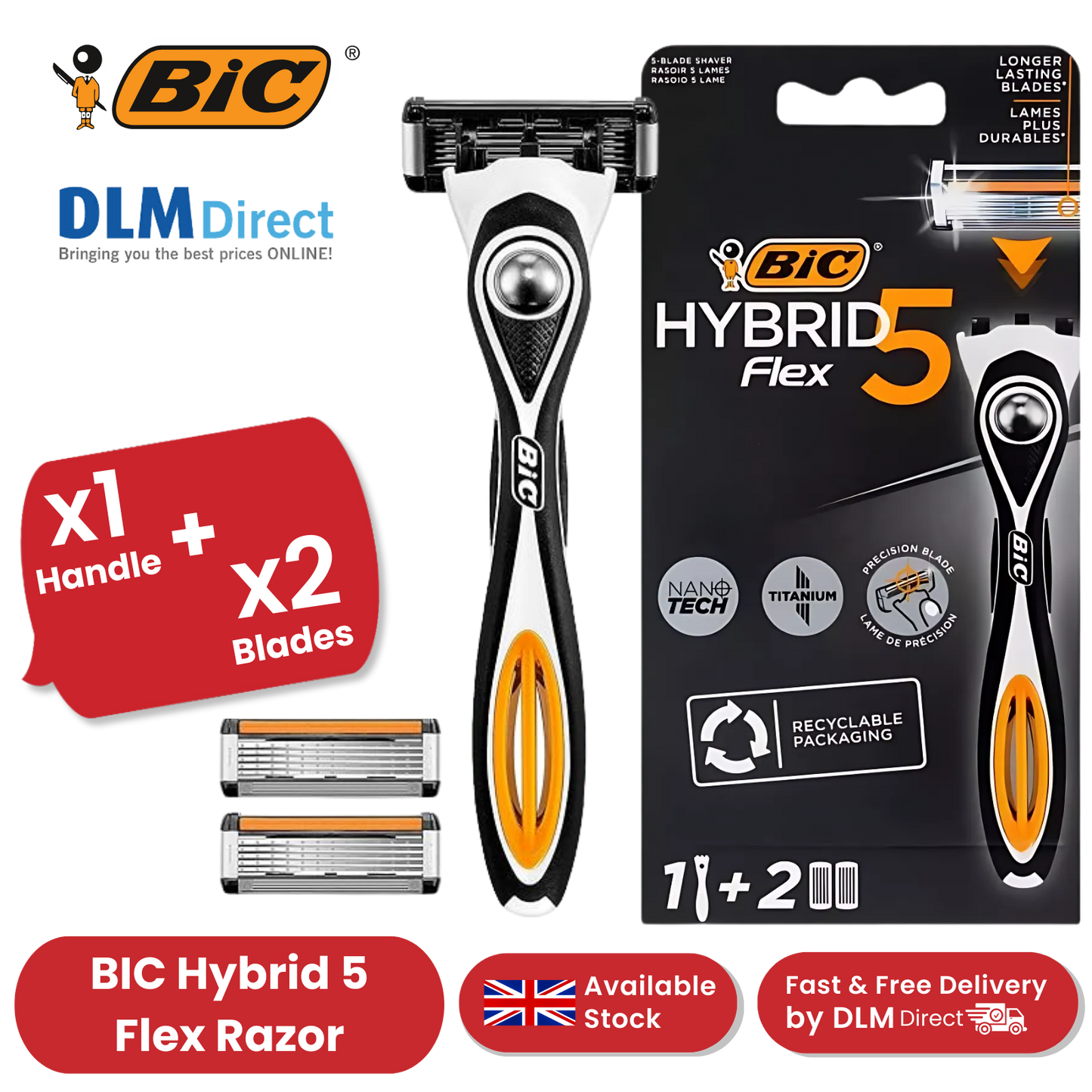 BIC Hybrid 5 Flex - 1 Handle + 2 Blades