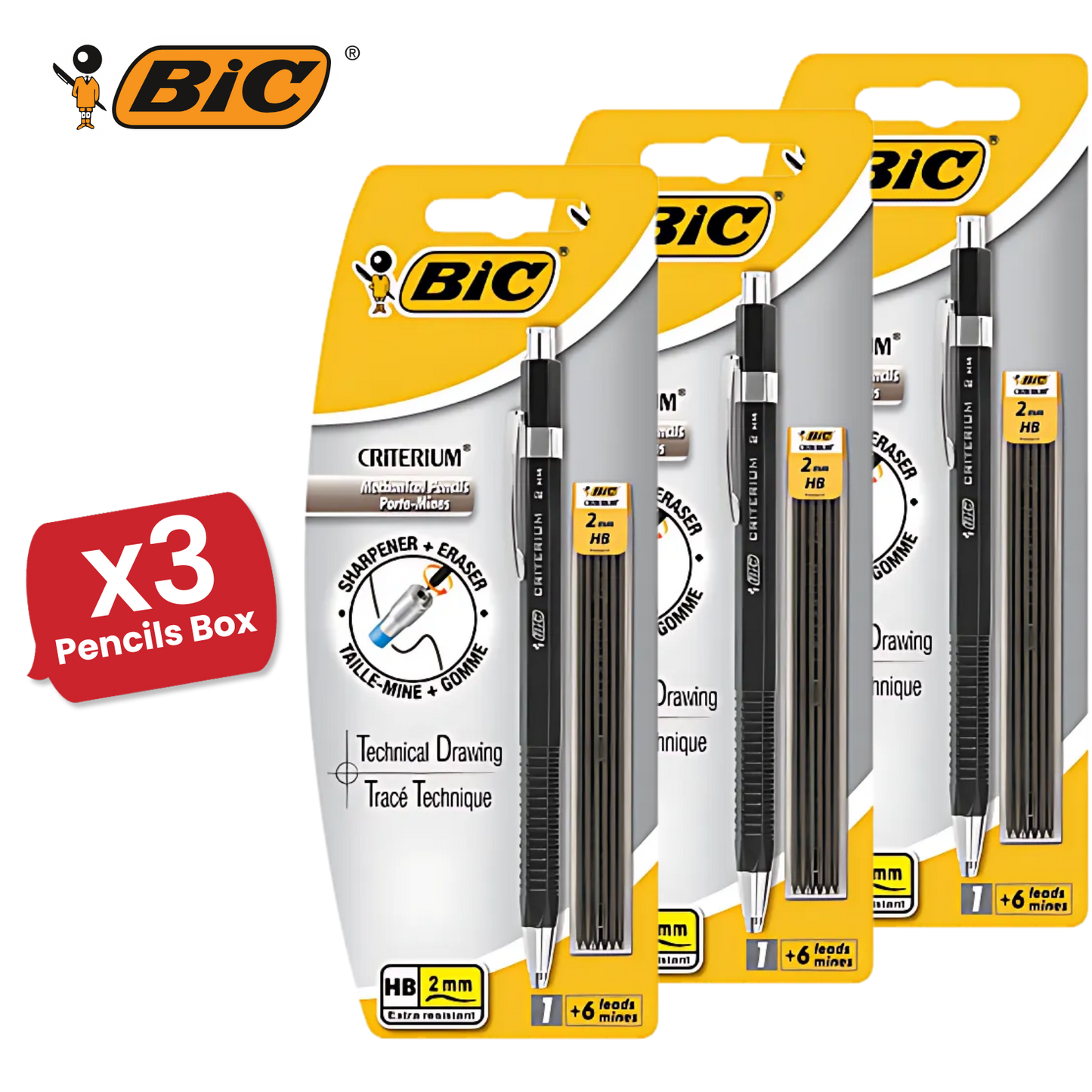 BIC Criterium 2mm Lead Mechanical Pencil  Plus 6 Leads),Black - Pack of 1 to 5
