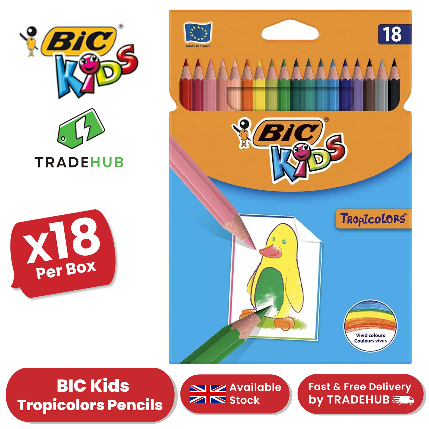 BIC Kids Tropicolors 2 Colouring Pencils Assorted - Pack of 18 - 1 to 5 Packs