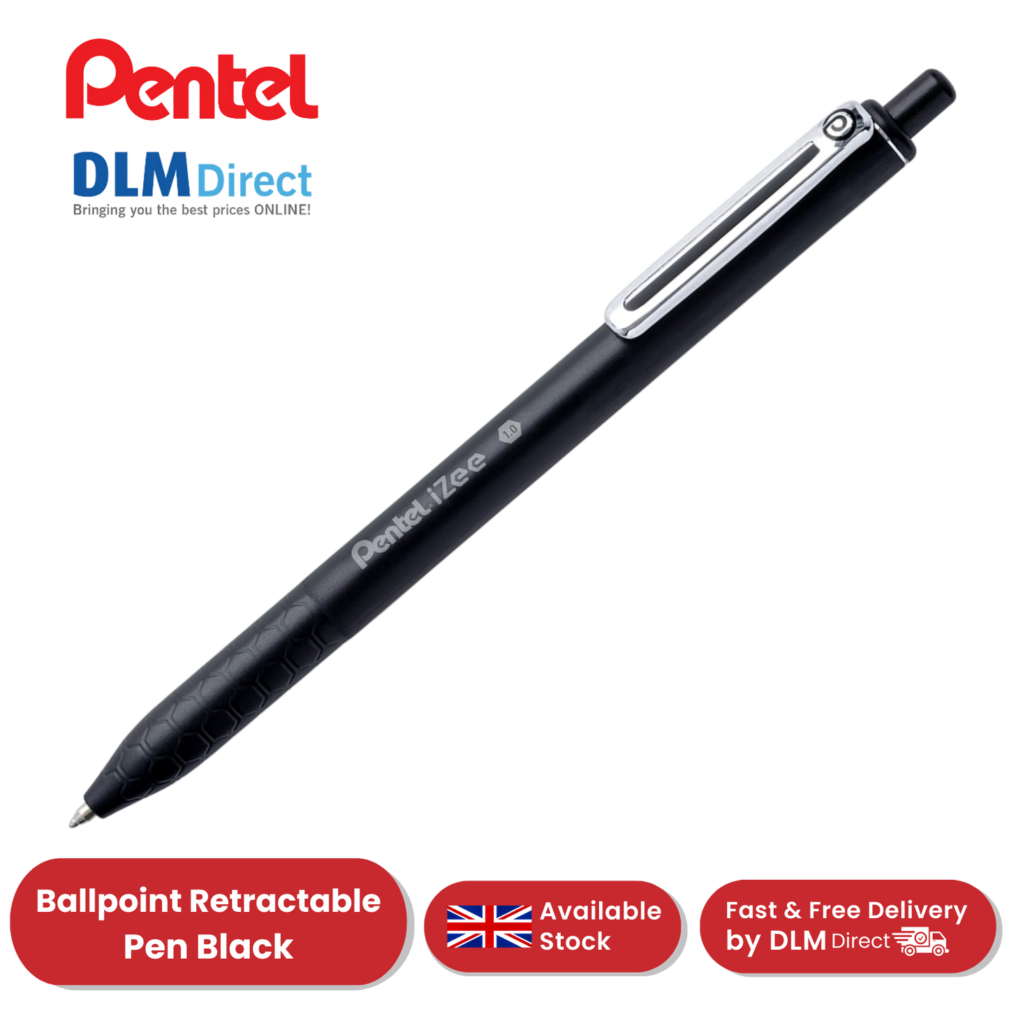 Pentel iZee Retractable Ballpoint Pen, Black Ink Smooth Writing for Home, Office
