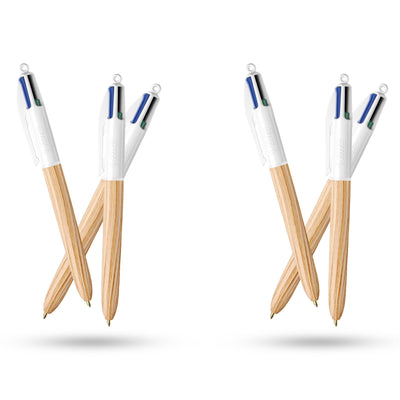BIC 4-Colour Wood Effect Pens Pack of 6 Retractable Medium Point for Office School Home