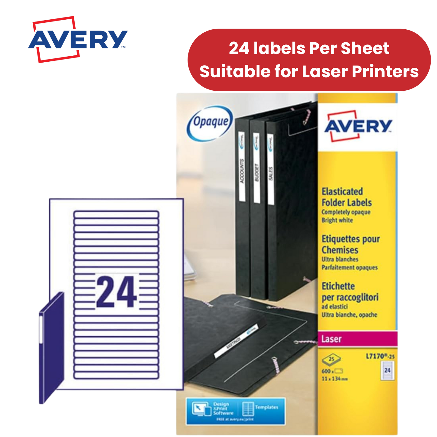 Avery L7170-25 (134 x 11mm) Filing Labels White (Pack of 600 Labels) - 1 to 5