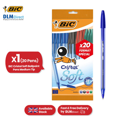 BIC Cristal Soft Ballpoint Pens - 1.2mm Medium Tip Assorted Ink Pen (Pack of 20)