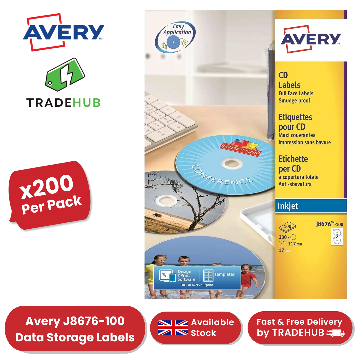 Avery J8676-100 Data Storage Labels, 200 Per Pack, 117 mm, Permanent - 1 to 5