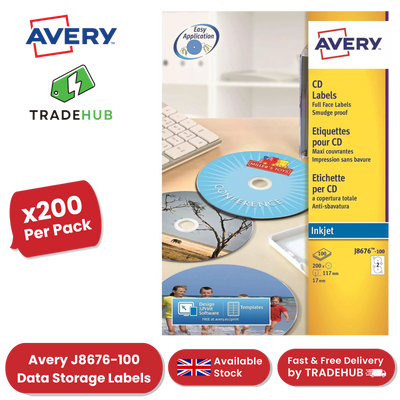 Avery J8676-100 Data Storage Labels, 200 Per Pack, 117 mm, Permanent - 1 to 5