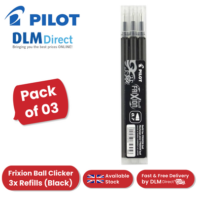 Pilot FriXion Ball & Clicker Pen Refills Black 0.7mm (Pack of 3) Smooth Writing