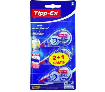 Tipp-Ex Pocket Mouse Correction Tape - Pack of 2 + 1 - Blister Pack of 3 -1 to 5