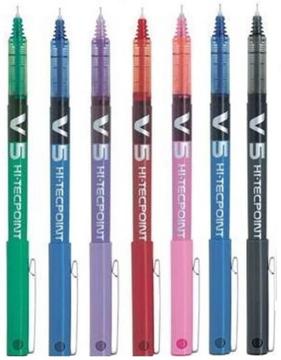 Pilot V5 Liquid Ink Assorted - 1Black, 1Blue, 1Red, 1Light Blue, 1Green, 1Pink, 1Violet