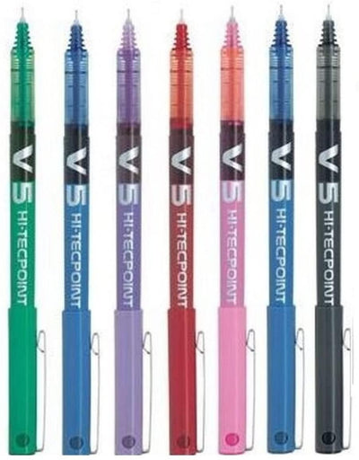 Pilot V5 Liquid Ink Assorted - 1Black, 1Blue, 1Red, 1Light Blue, 1Green, 1Pink, 1Violet