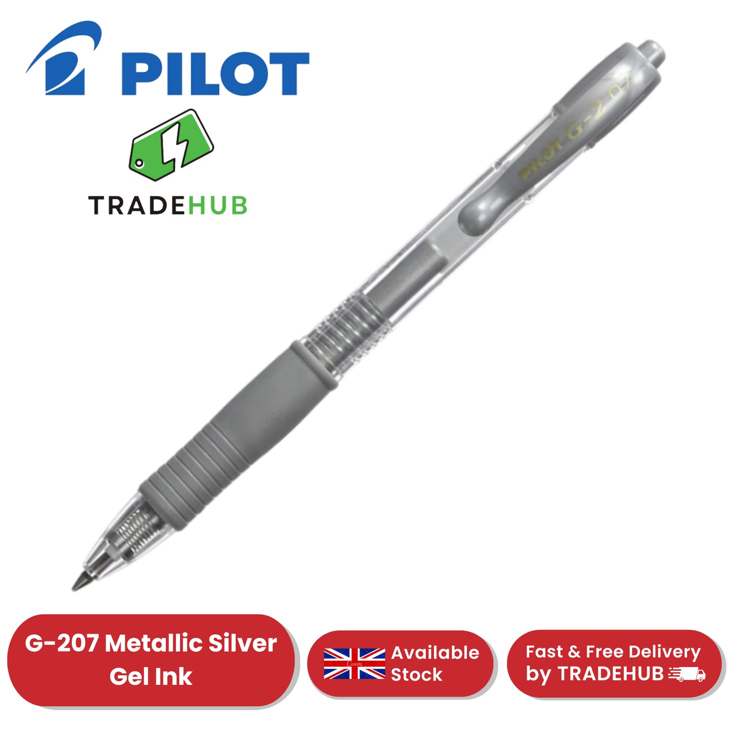 Pilot G-207 Retractable Gel Rollerball 0.7 mm Tip (Single Pen) - Metallic Silver