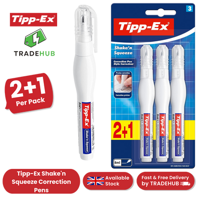 Tipp-Ex Correction Pen 8ml - Quick-Drying, Precise Error Correction, Pack of 3