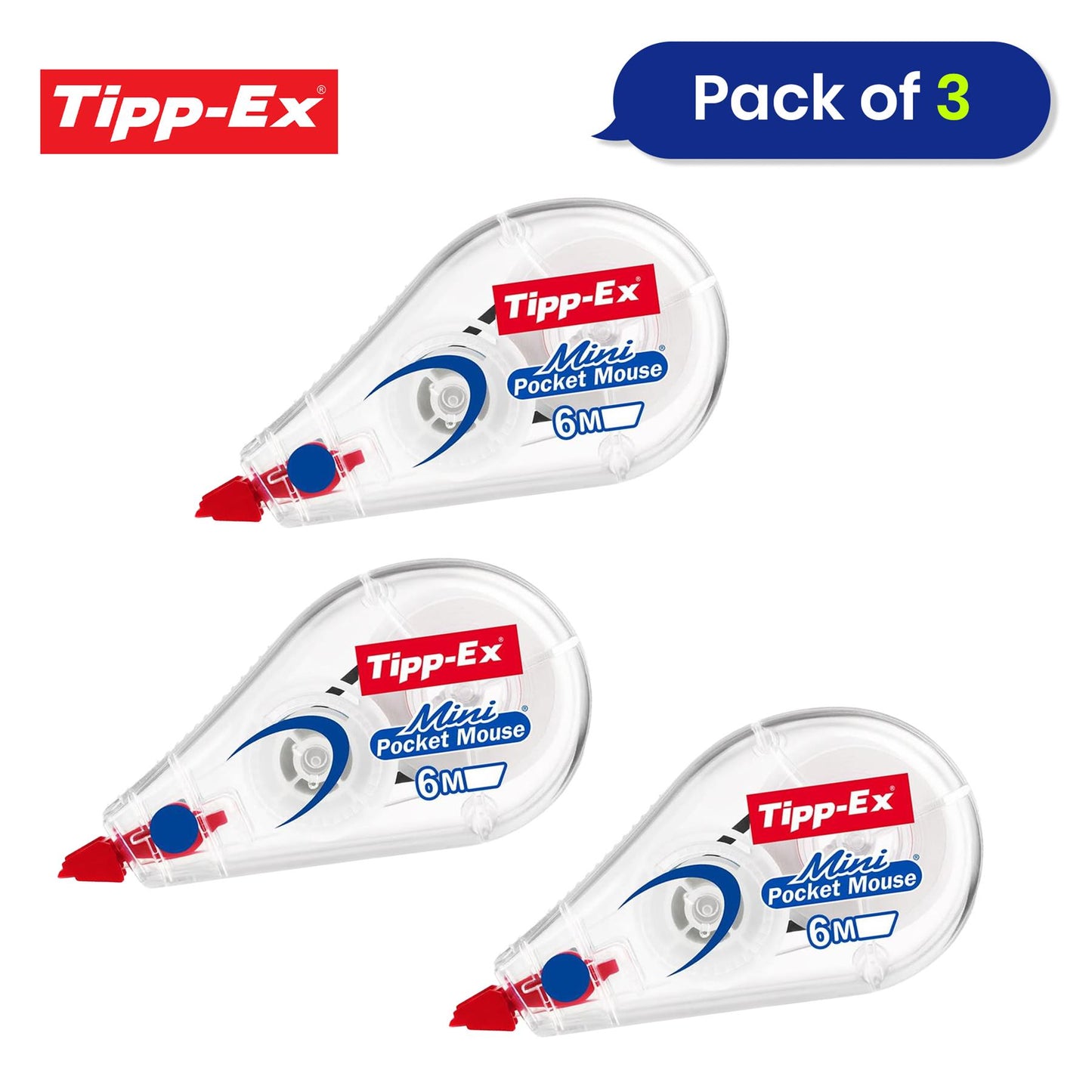 Tipp-Ex Mini Pocket Mouse Correction Tape 3-Pack Effortless Quick Edits