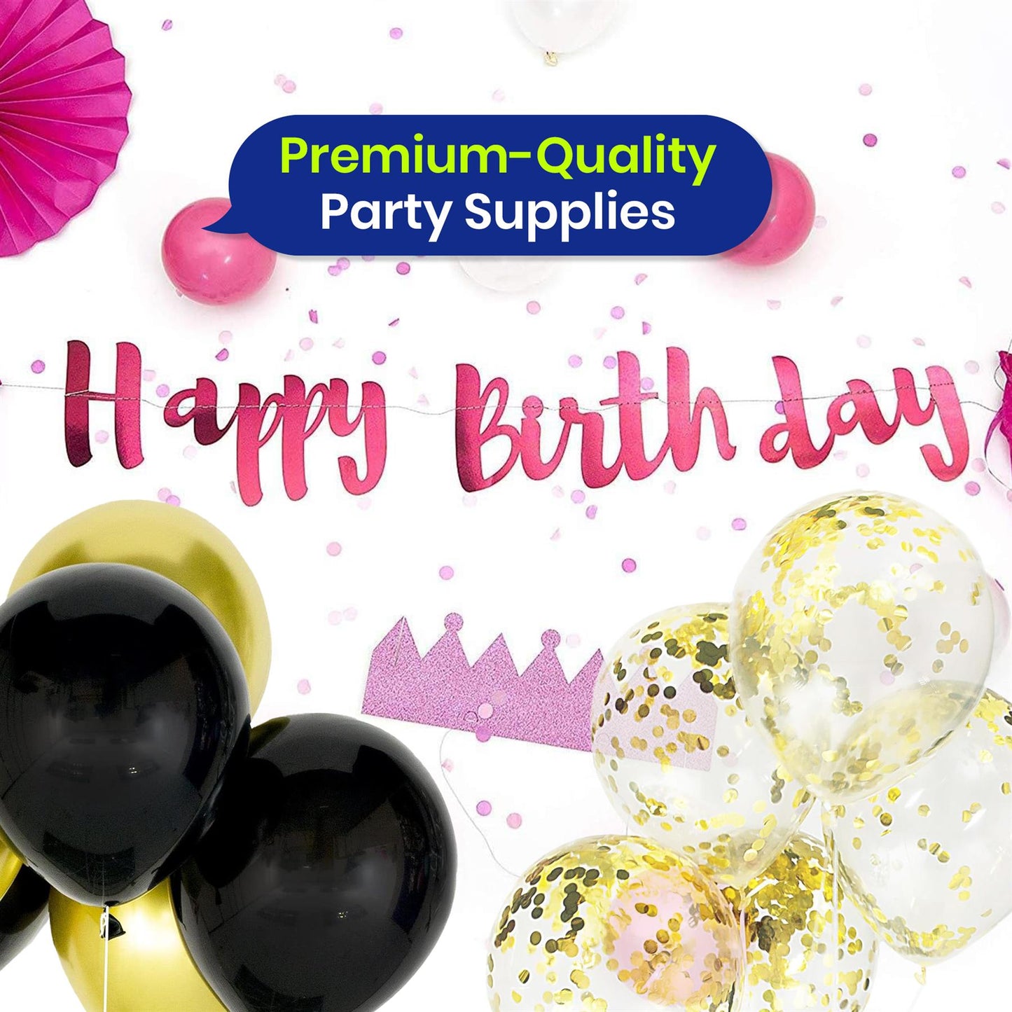 Gold Confetti Balloons Black Gold Balloons and Rose Gold Happy Birthday Garland