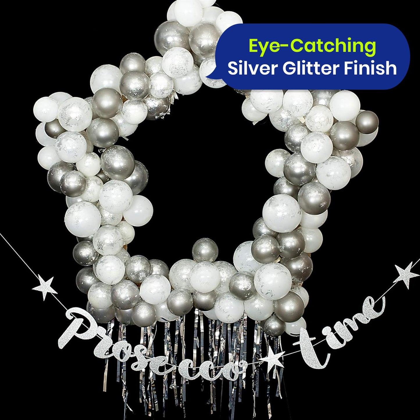 Prosecco Bunting 1.5m Silver Glitter Banner Prosecco Party Decoration for Events