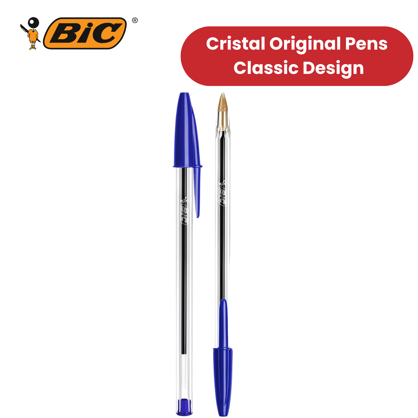 BIC Cristal Original Ballpoint Pens Medium Point (1.0 mm) Blue, Pouch of 8 - 1-5