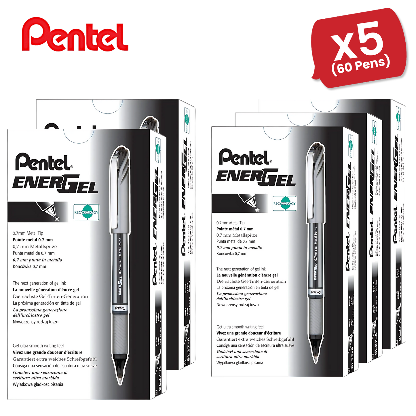 PENTEL ENERGEL METAL TIP ROLLERBALL BLK - Pack of 12 - 1 to 5 Packs