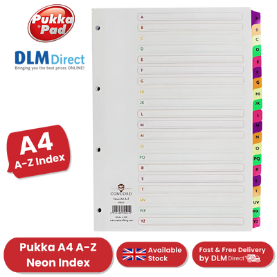 Pukka Multi-Coloured Neon Mylar A-Z Index - 1 to 5 Packs
