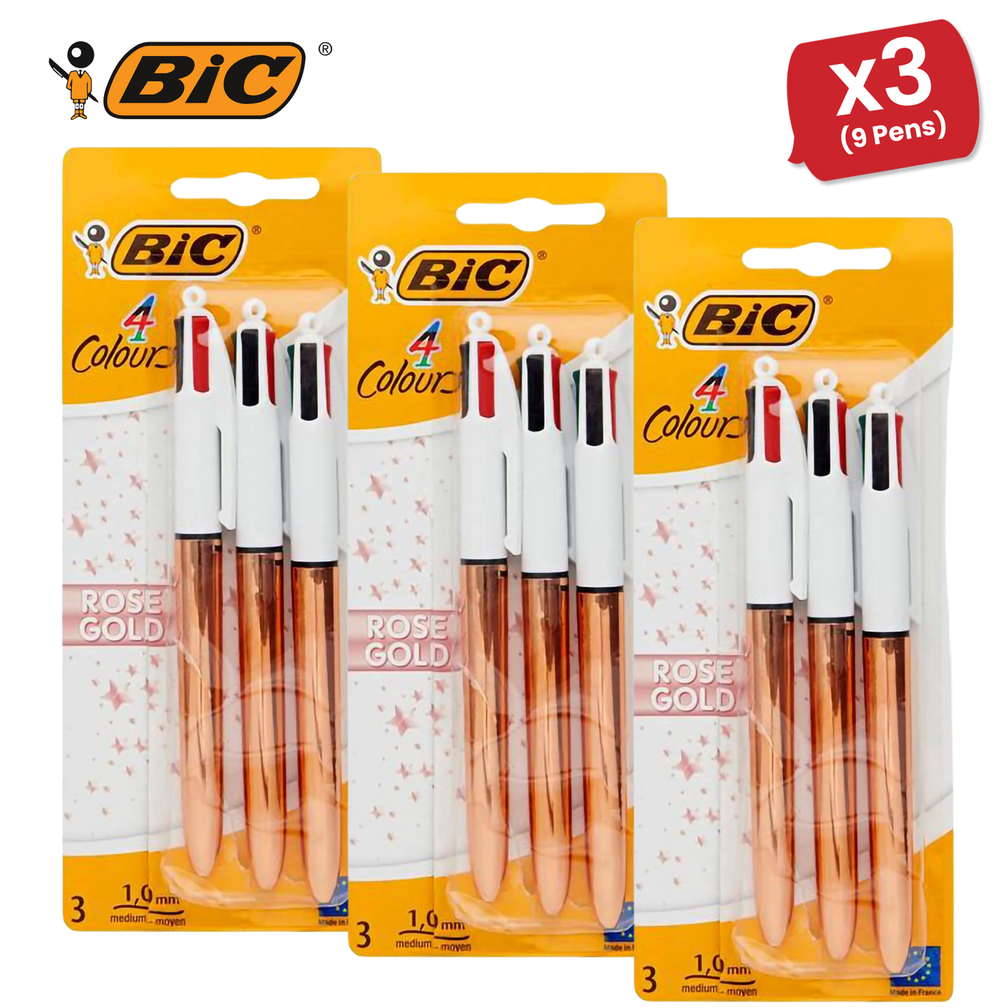 BIC 4 Colour Shine - Rose Gold - Pack of 3