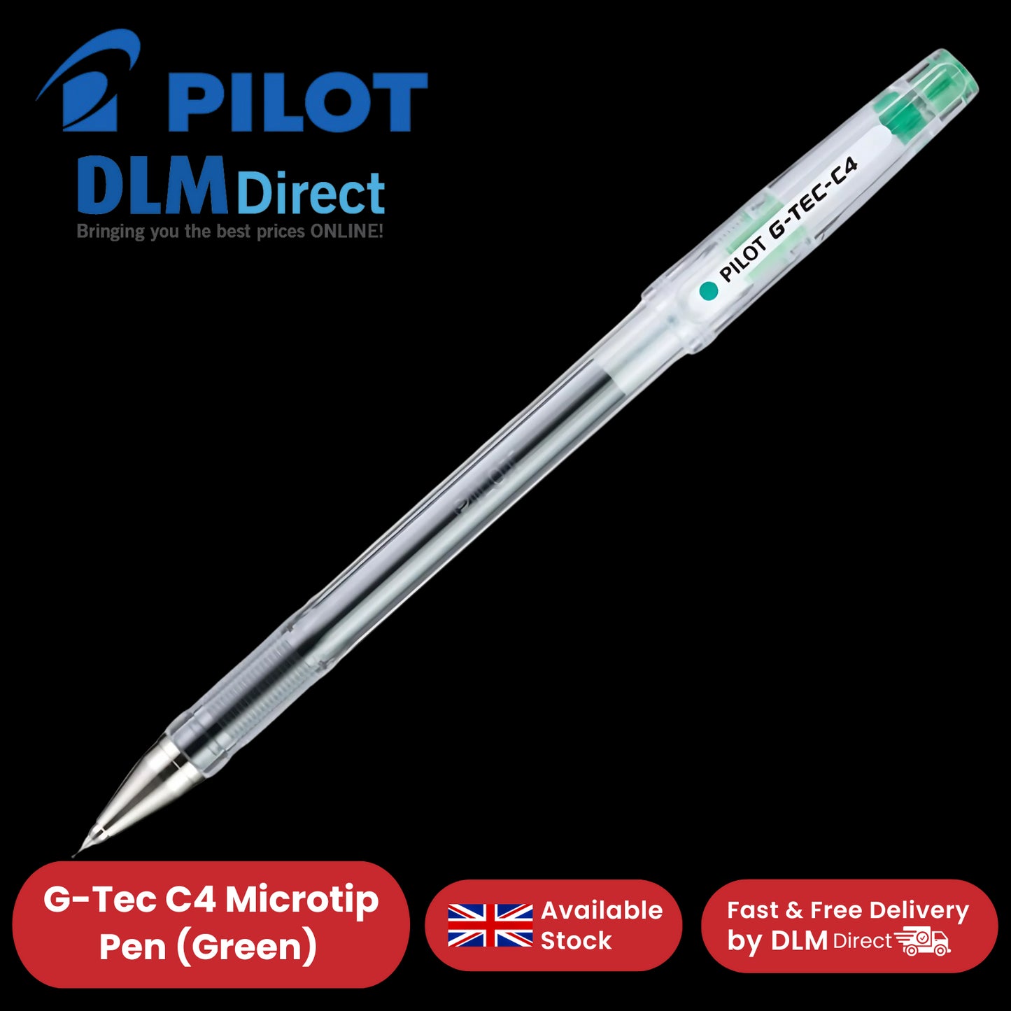 Pilot G Tec C4 Gel Rollerball Pens Microtip Extra Fine 0.4mm Gel Ink - Green