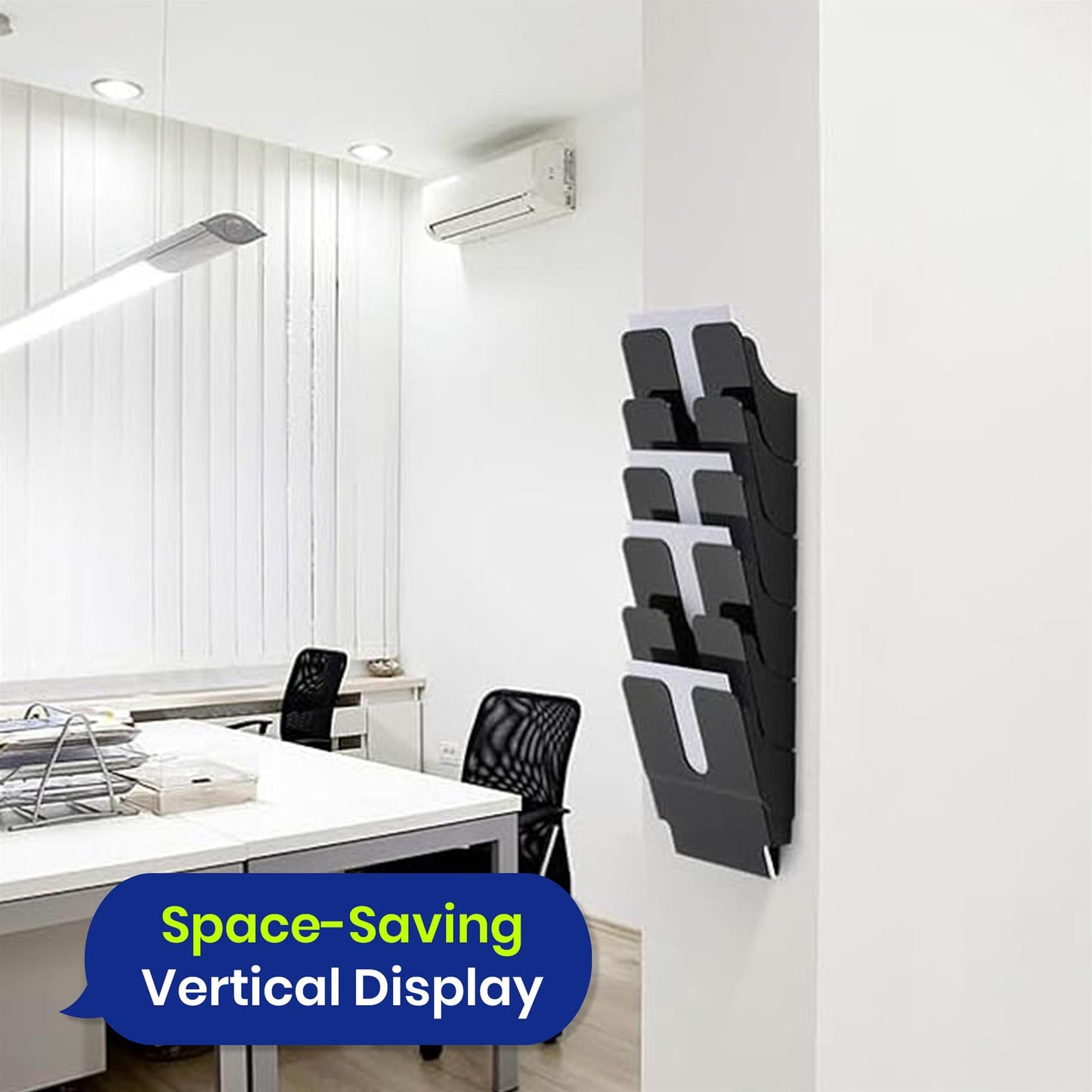 A4 Portrait Wall Mounted Document Holder with 6 Compartments for Flyers & Magazines