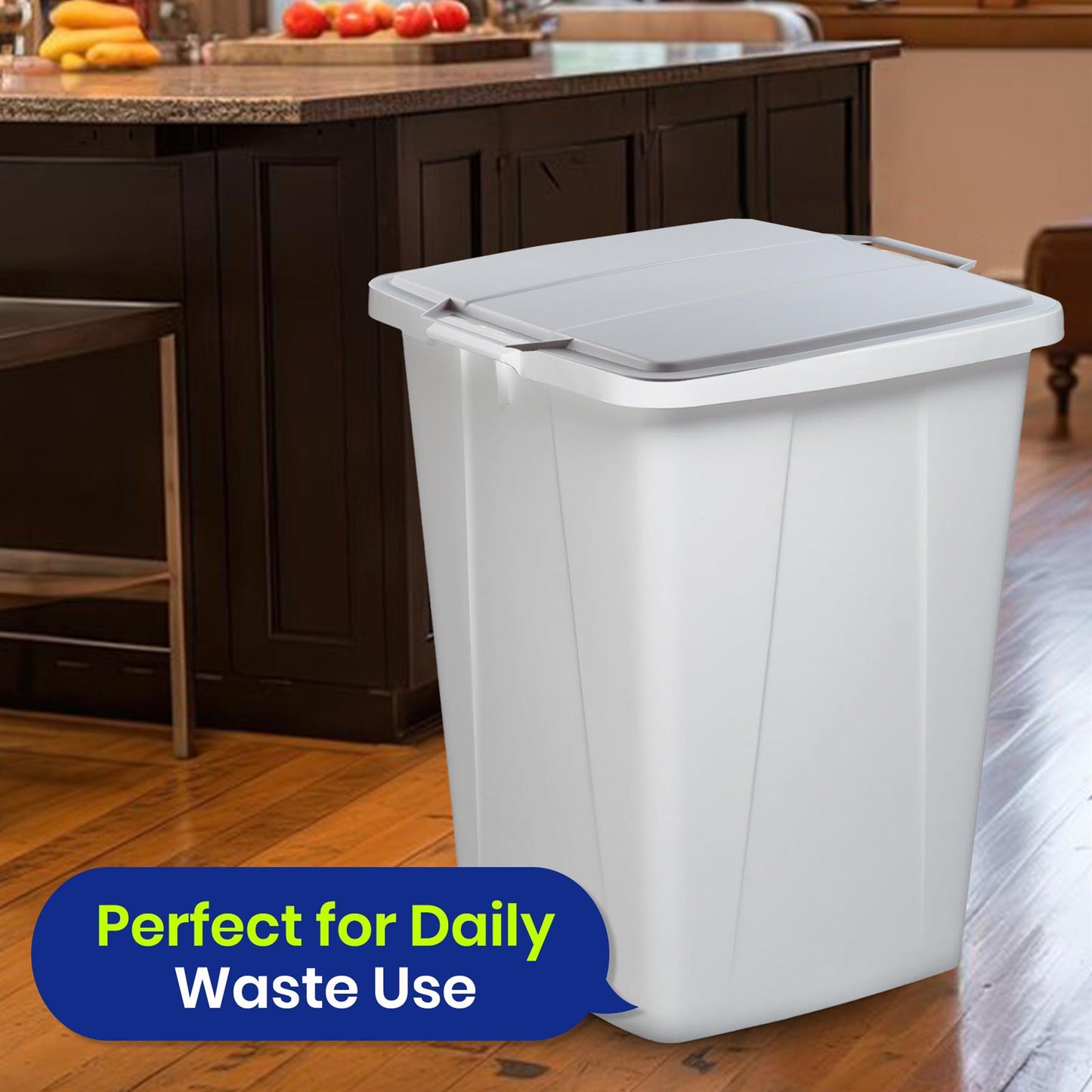DURABIN 90L White Bin Set with Grey Lid and Strong 110L Bin Bags
