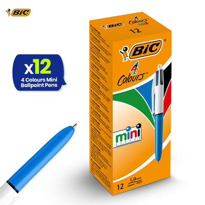 BIC 12x 4-Colour Mini Pens Medium Points 12cm Sized Pens for Office & Home
