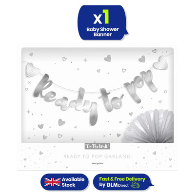Ready to Pop Baby Shower Banner 1.5m Silver Foil Gender Neutral Baby Bunting Décor
